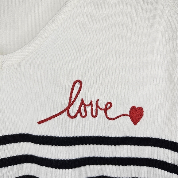 Shein Heart & Letter Embroidery Striped Pattern Sweater Sz L - Picture 7 of 11